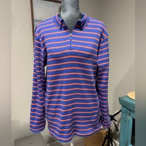 Women's L.L.Bean long-sleeve 1/4 zip blue & orange stripe pullover size L reg